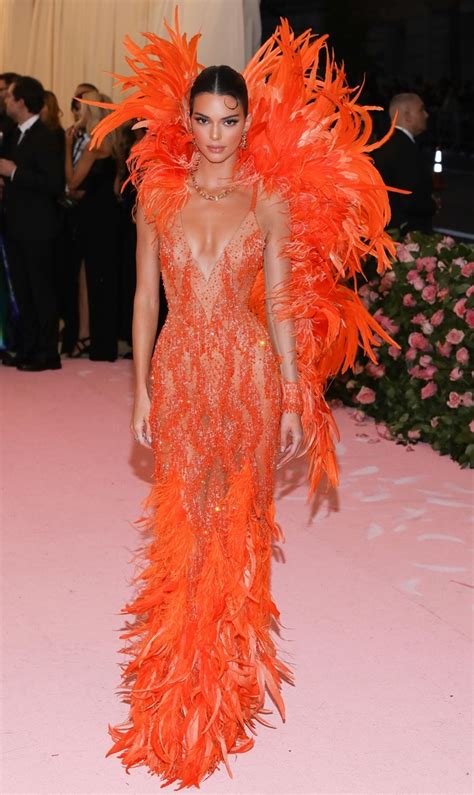 kendall jenner versace met gala|Kendall Jenner orange dress.